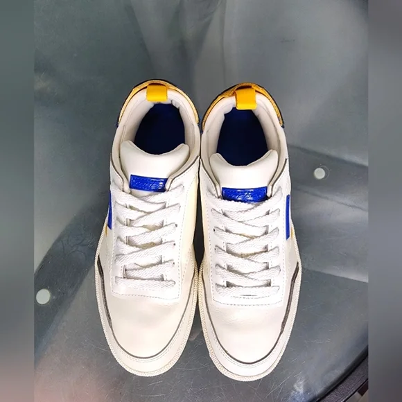 Reebok Club White Blue Yellow Leather Athletic Lace Low Top Shoe Size 6 - Picture 3 of 11